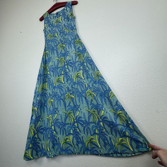 Rainbow Jo Tropical Palm Tree Print Sleeveless A-Line Midi Dress Green Blue XS - Picture 7 of 15